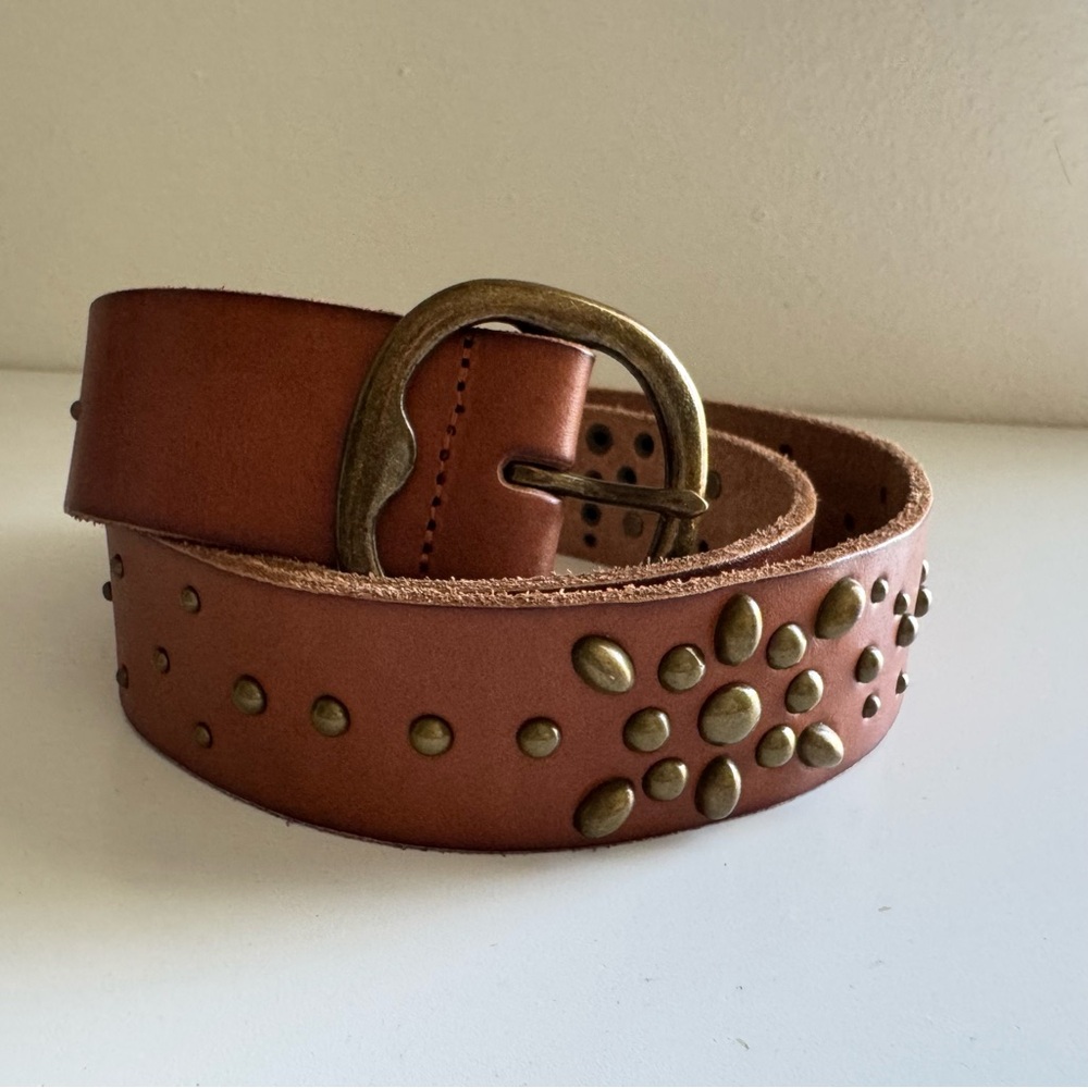 Brown Leather Belt with Brass Accents